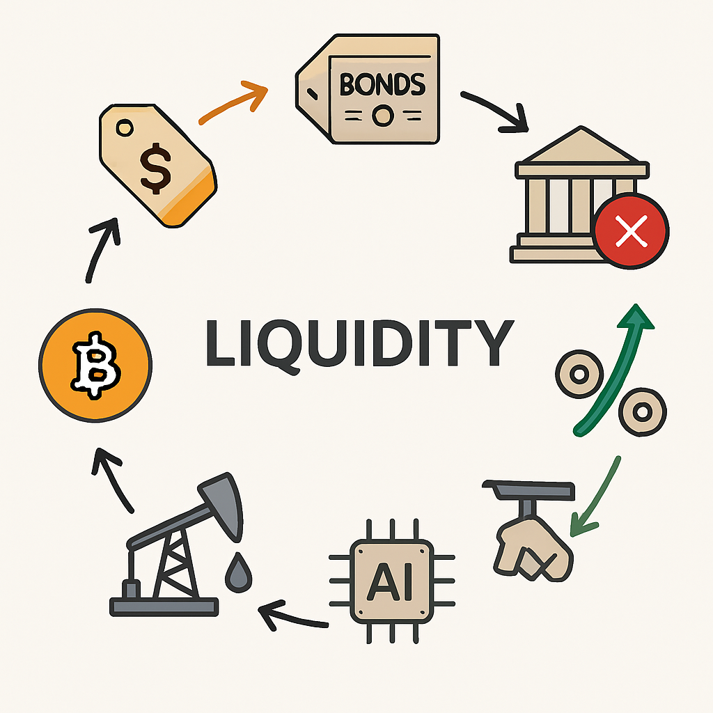 핵심 요약 이번 하락은 시즌 종료가 아니라 레버리지(빚투) 정리 구간이라는 해석이다.미국의 관세·채권·셧다운·금리·유가·AI·암호화폐 정책이 하나의 유동성 사이클로 설계되어 있고, 그 결과 앞으로 다시 큰 유동성이 특정 섹터로 쏠릴 것이라는 관점이다.