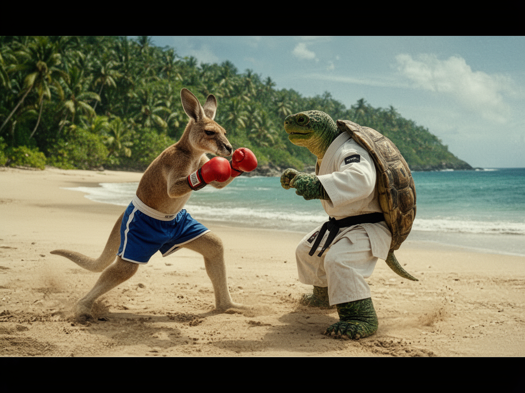 멀티 레퍼런스 결과 예시: 두 동물 이미지부터 액션 씬까지