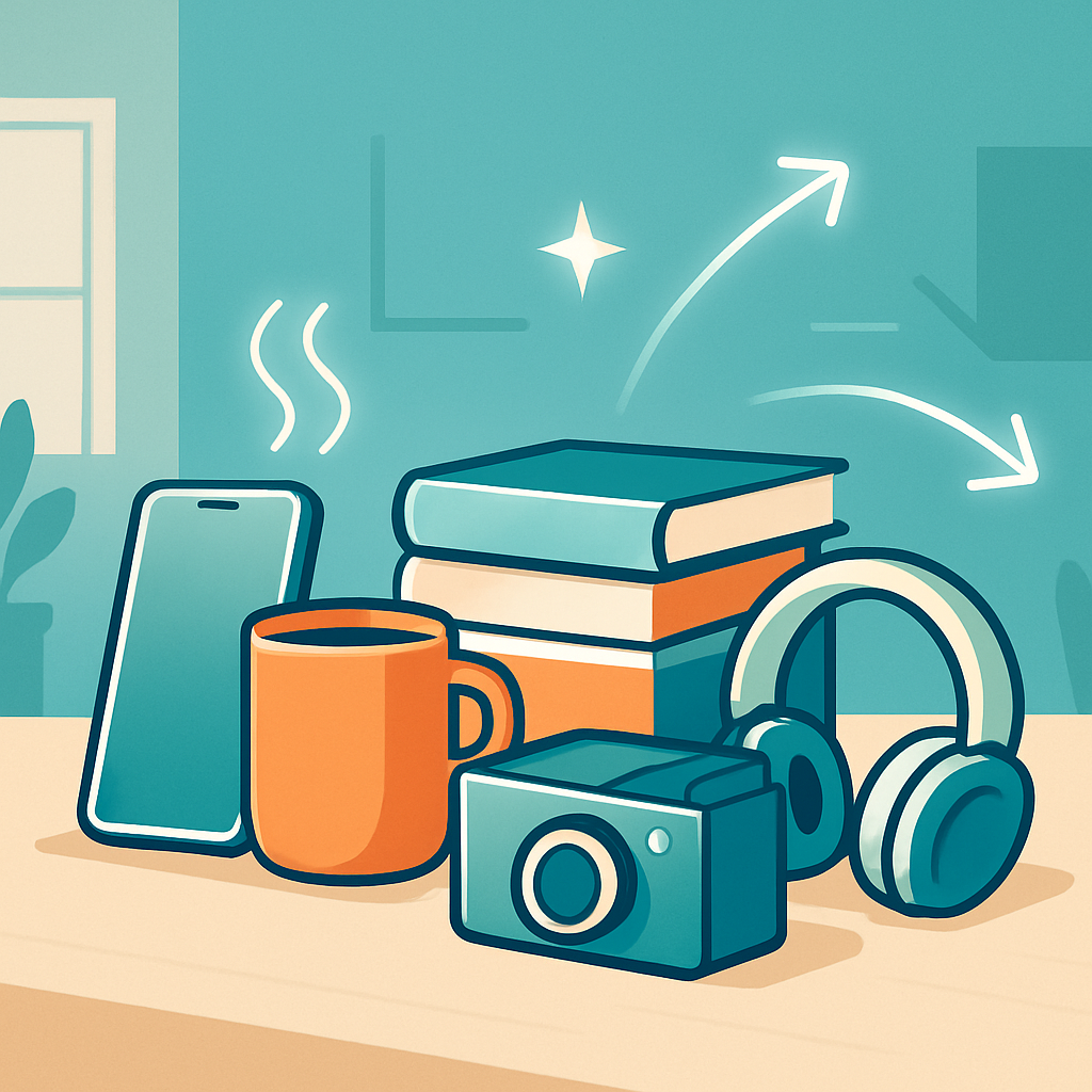 중고거래 아이템을 상징적으로 표현한 일러스트