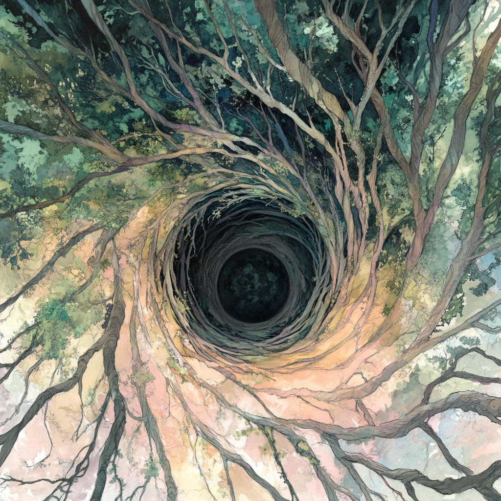 reasonofmoon_Surreal_well_emerging_from_forest_floor_spiral_o_12c4852e-d2bb-4ee7-883d-466860af2f31_1