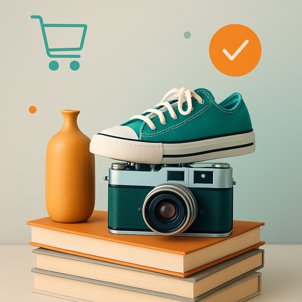 중고거래 첫 판매를 고민하는 상황을 묘사한 이미지