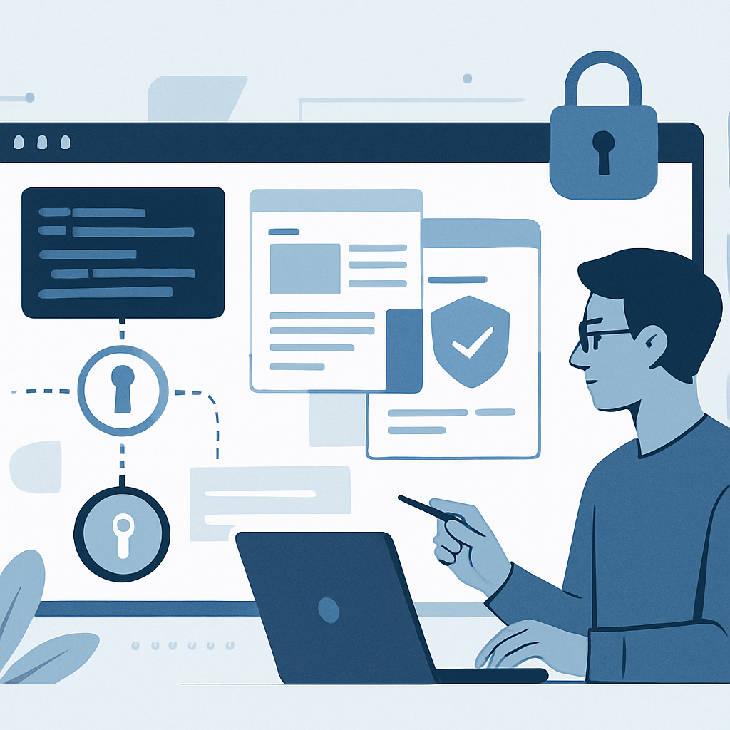A modern and minimalistic illustration depicting a web developer analyzing changes in API authentication protocols, with abstract representations of disconnected tokens, code snippets, and digital security elements. Visualize the transition from old OAuth-based automation to new alternative solutions for automatic blog posting on a generic publishing platform. Use cool tones, clean lines, and a professional atmosphere without any text, logos, or specific branding; focus on abstract digital workflow and technological adaptation.