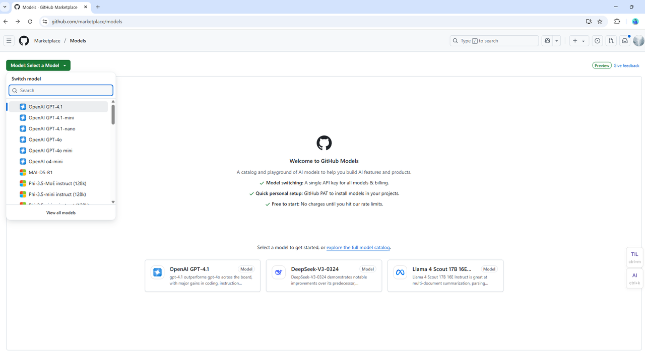 GitHub Models로 무료 LLM API 사용법 및 토큰 발급 가이드 image 1