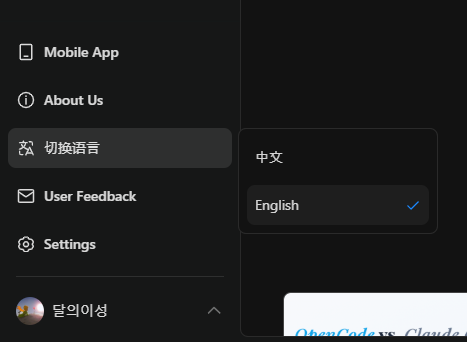 언어 설정 화면