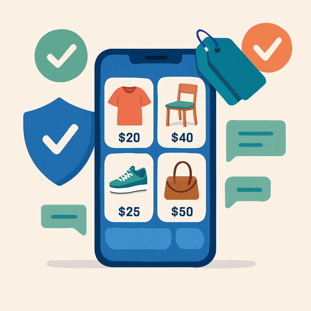 중고거래 판매를 상징적으로 표현한 일러스트