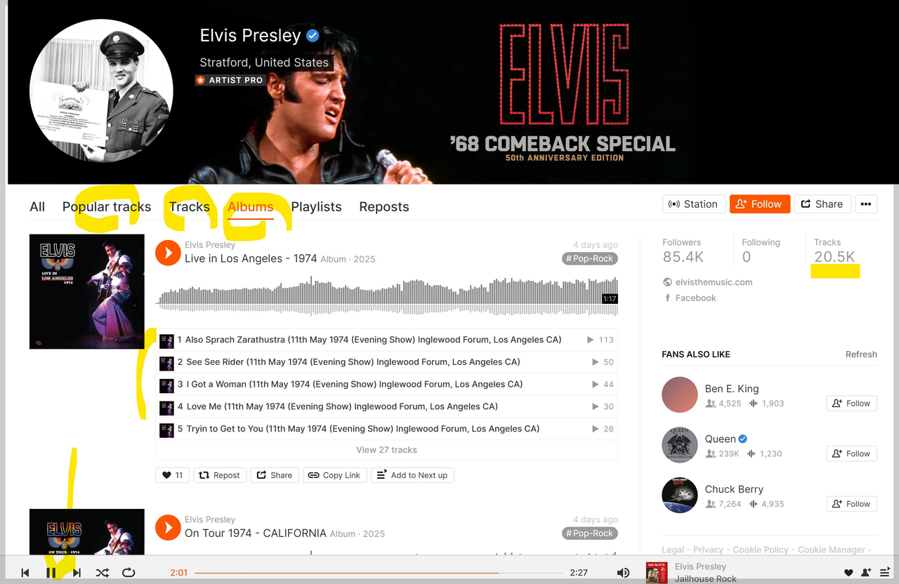 엘비스 프레슬리 노래 고음질 - 회원가입 없이 SoundCloud 앨범 전체 감상 방법 image 1