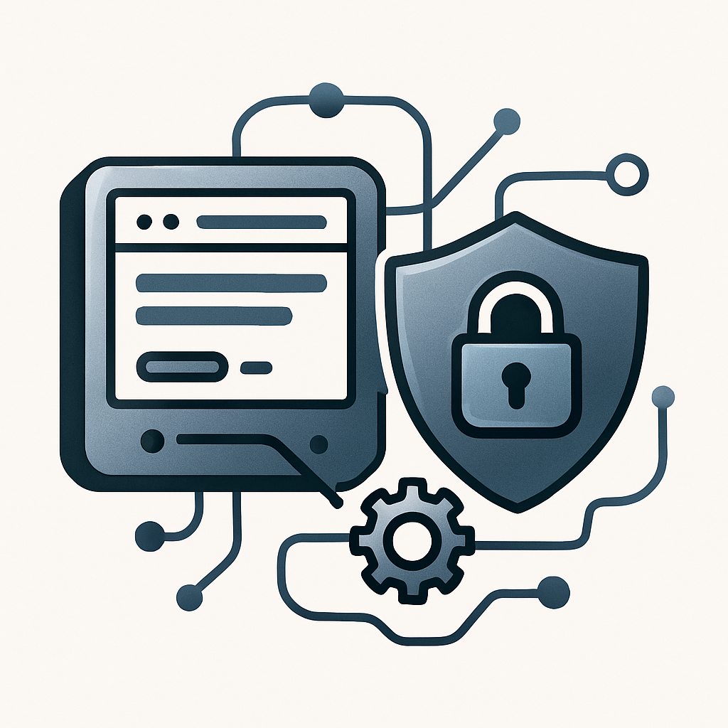 A modern, minimalistic high-quality illustration depicting an abstract web server symbol integrated with a secure shield representing SSL/TLS automation. Show interconnected lines or data flows, alluding to automation and protocol support, with subtle hints of Rust technology through metallic or gear elements. The scene should evoke innovation, security, and seamless web automation, without any text, logos, or trademarked characters. The overall style should be clean, professional, and suitable for a tech blog about web server enhancements and certificate management.
