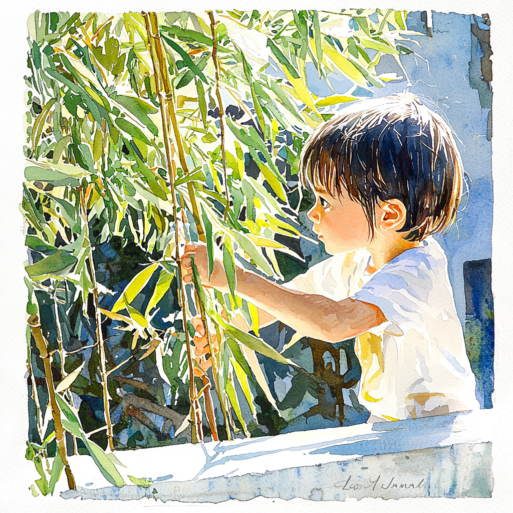 reasonofmoon_A_child_carefully_examining_a_long_bamboo_stalk__5fd34f72-c2e5-44ce-b9e4-a4469dac9070_2